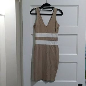 Cream and tan slim fit dress by Guess. Small.